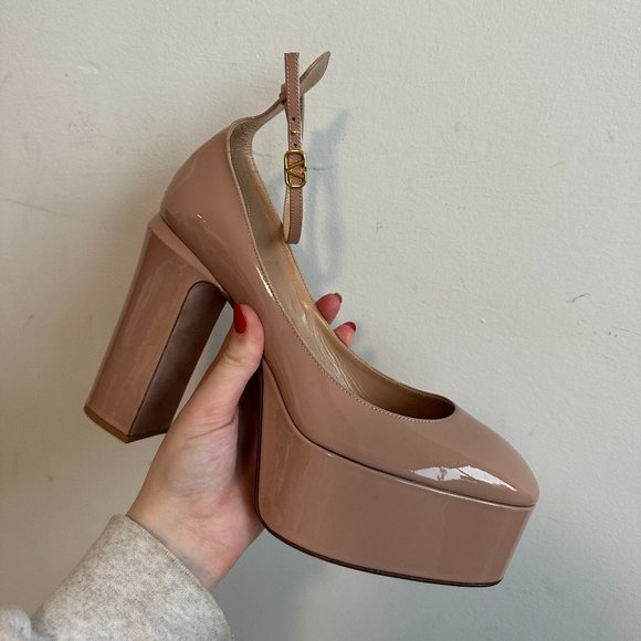 Valentino Garavani Tan-Go Platform Pumps Ankle Strap Block Heels Patent Leather - Picture 3 of 12